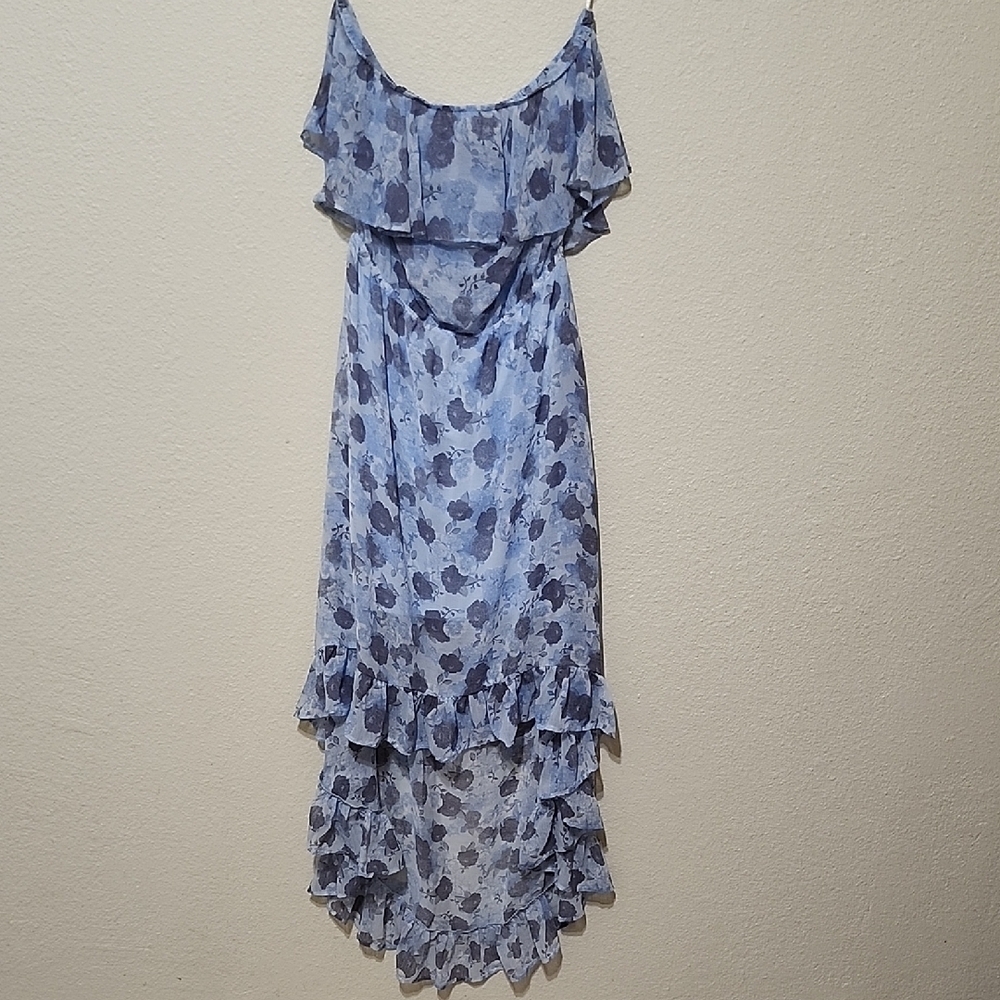 Divided Blue and White High-Low Ruffled Sundress